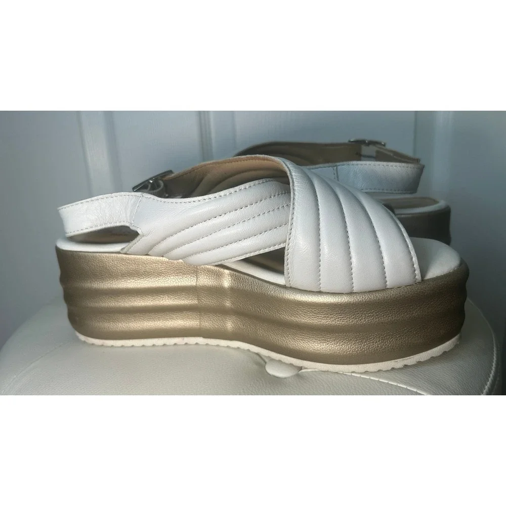 Cordani Platform Sandals Womens EU 40 US 9 White Gold Leather Slingback Italy